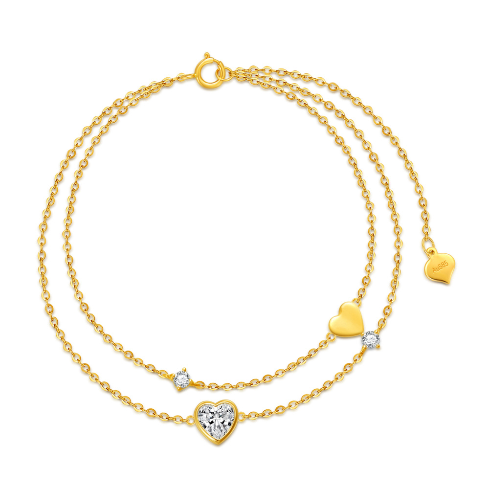 10K Gold Heart Cubic Zirconia Layerered Bracelet For Women-1