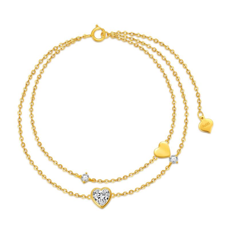 Bracelet en or 14K en forme de coeur avec zircon cubique en forme de coeur superposé