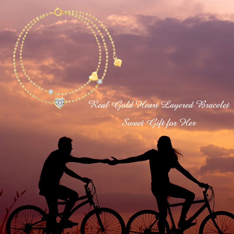 Bracelet à plusieurs rangs en or blanc 10 carats et zircon cubique taille cœur-4