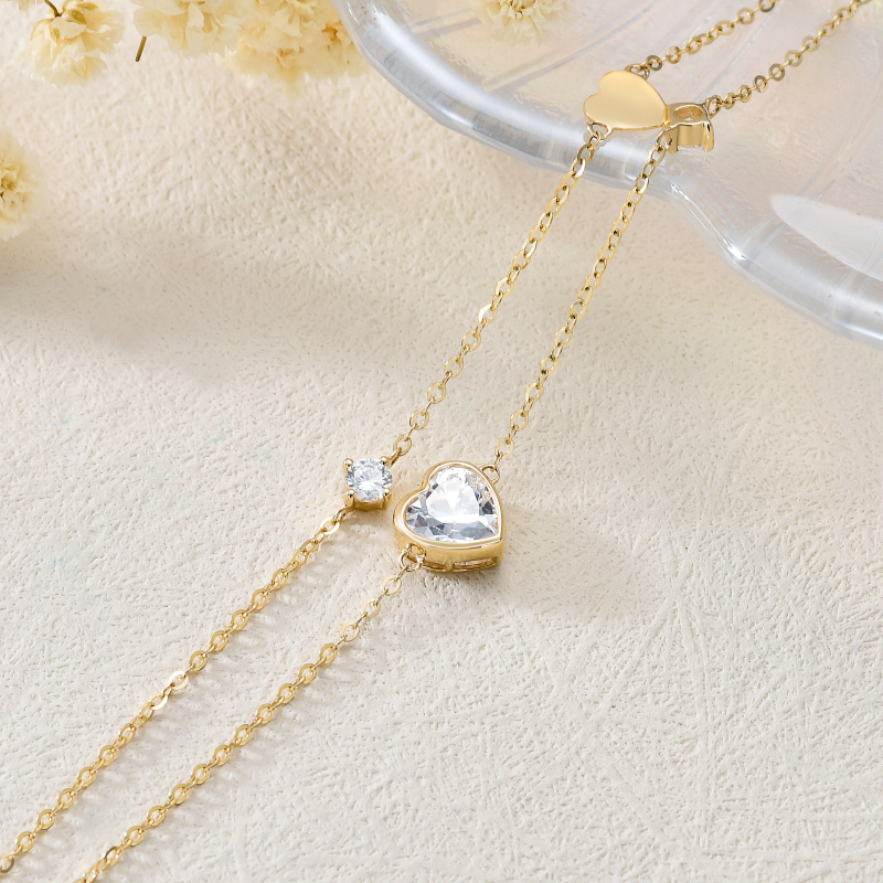 Bracelet à plusieurs rangs en or blanc 10 carats et zircon cubique taille cœur-5