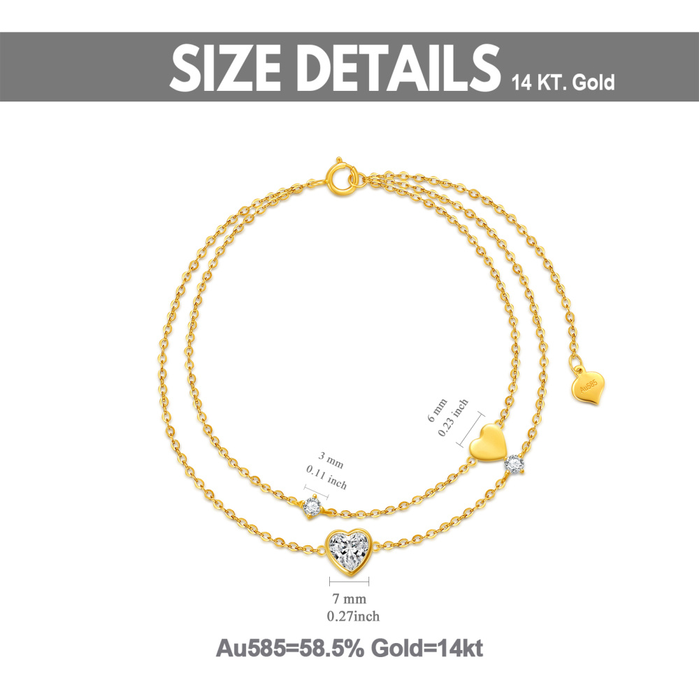 10K Gold Heart Cubic Zirconia Layerered Bracelet For Women-6