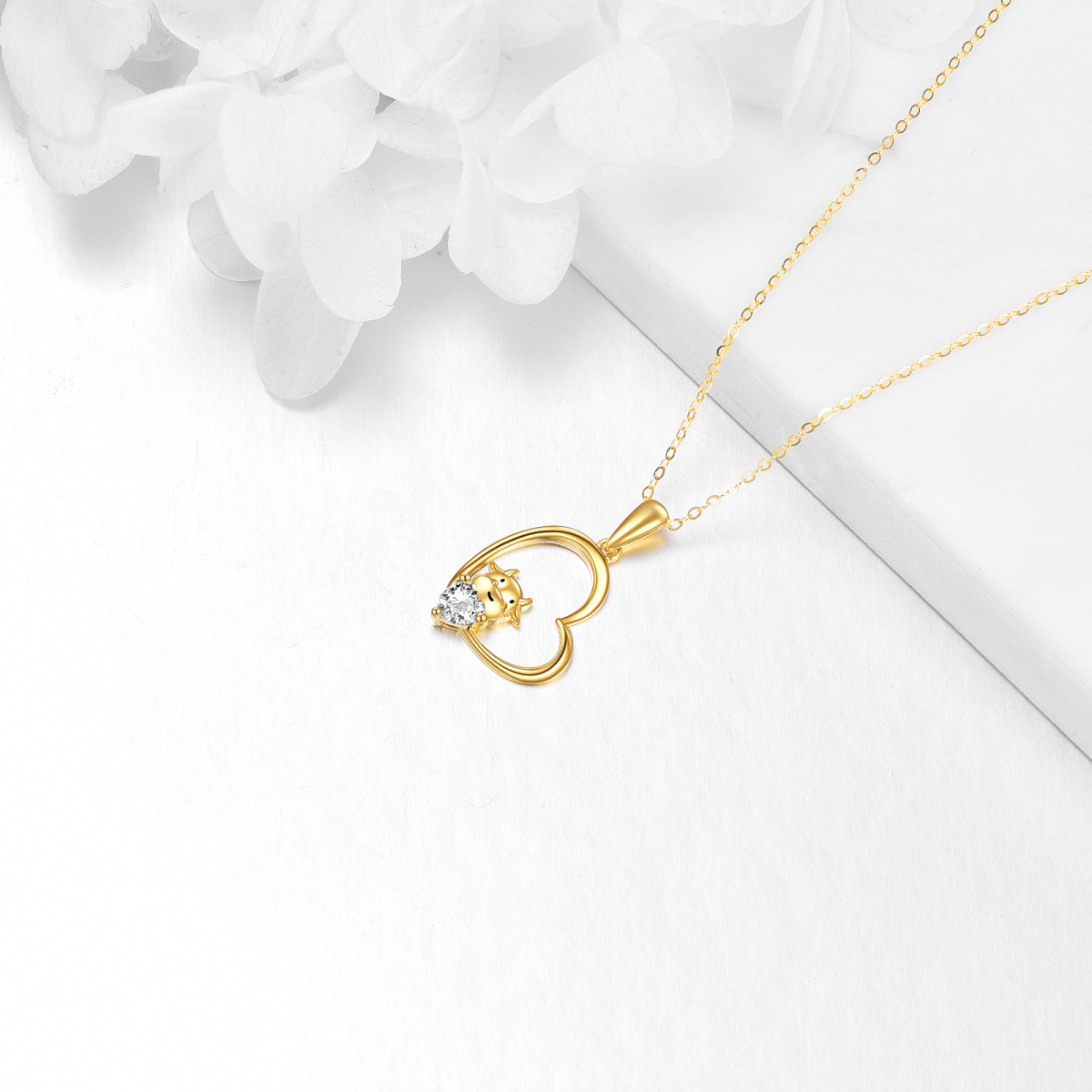 10K Gold Heart Moissanite Cow Pendant Necklace For Women-4