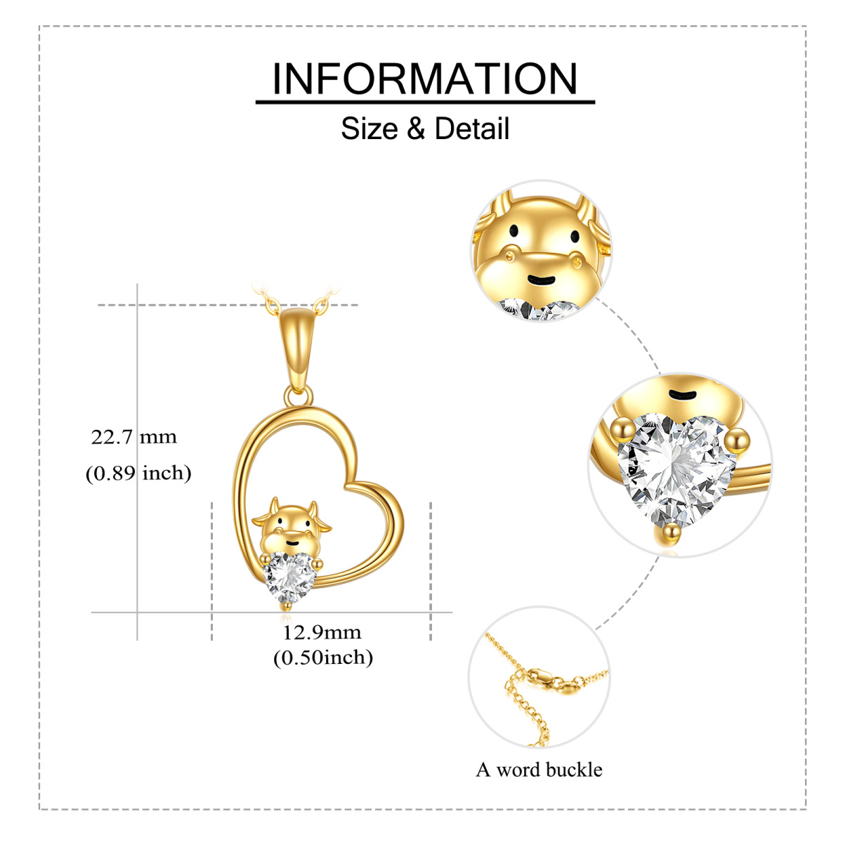 10K Gold Heart Moissanite Cow Pendant Necklace For Women-6