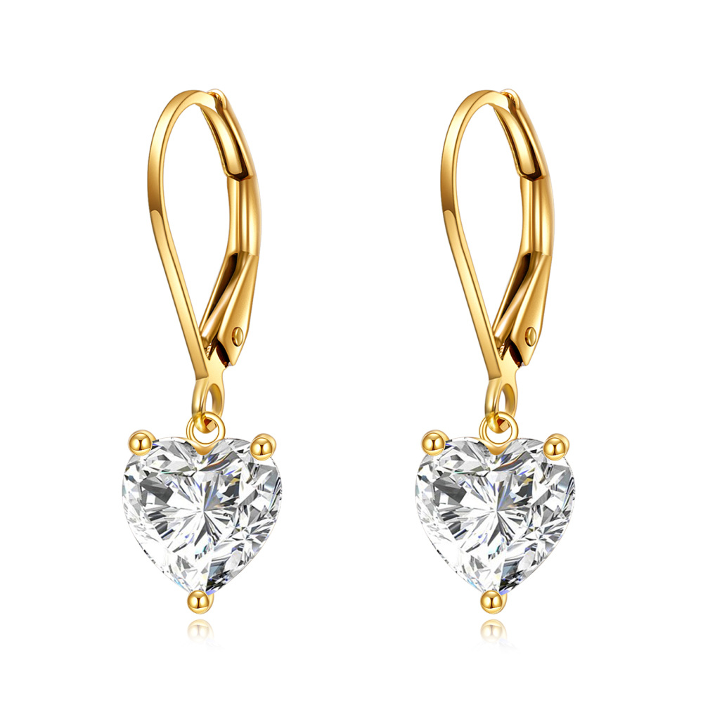 10K Gold Heart Cut Moissanite Lever-back Earrings-1