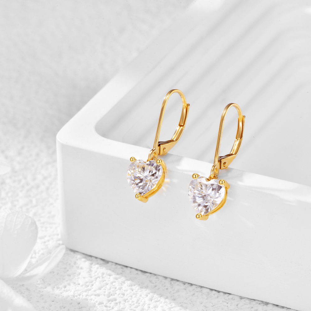 10K Gold Heart Cut Moissanite Lever-back Earrings-2