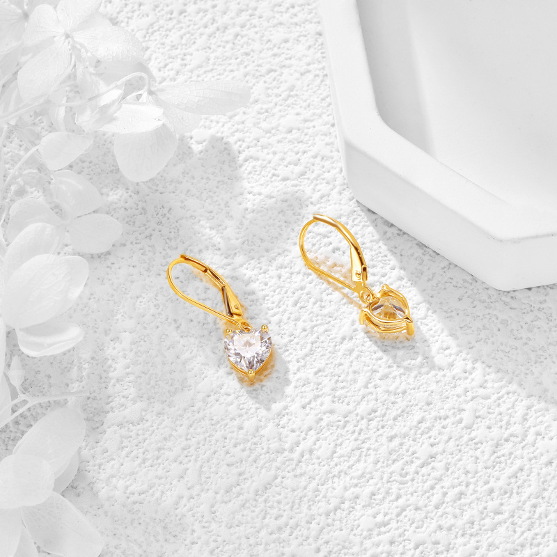 10K Gold Heart Cut Moissanite Lever-back Earrings-3