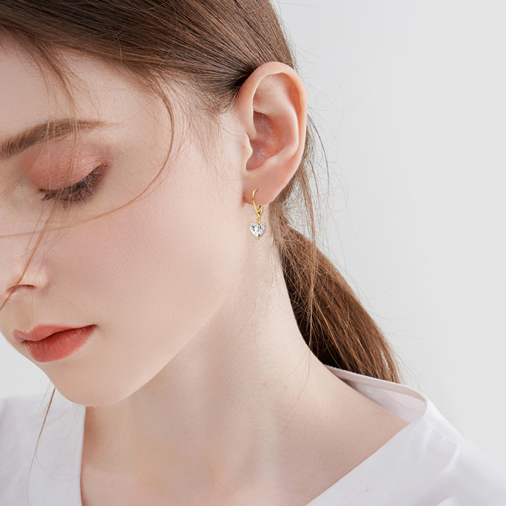 10K Gold Heart Cut Moissanite Lever-back Earrings-4