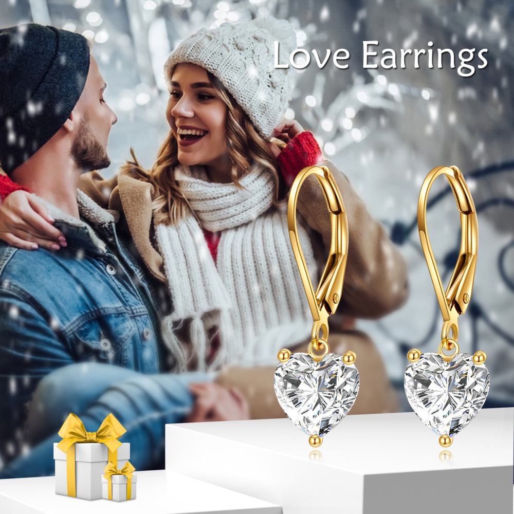 10K Gold Heart Cut Moissanite Lever-back Earrings-5
