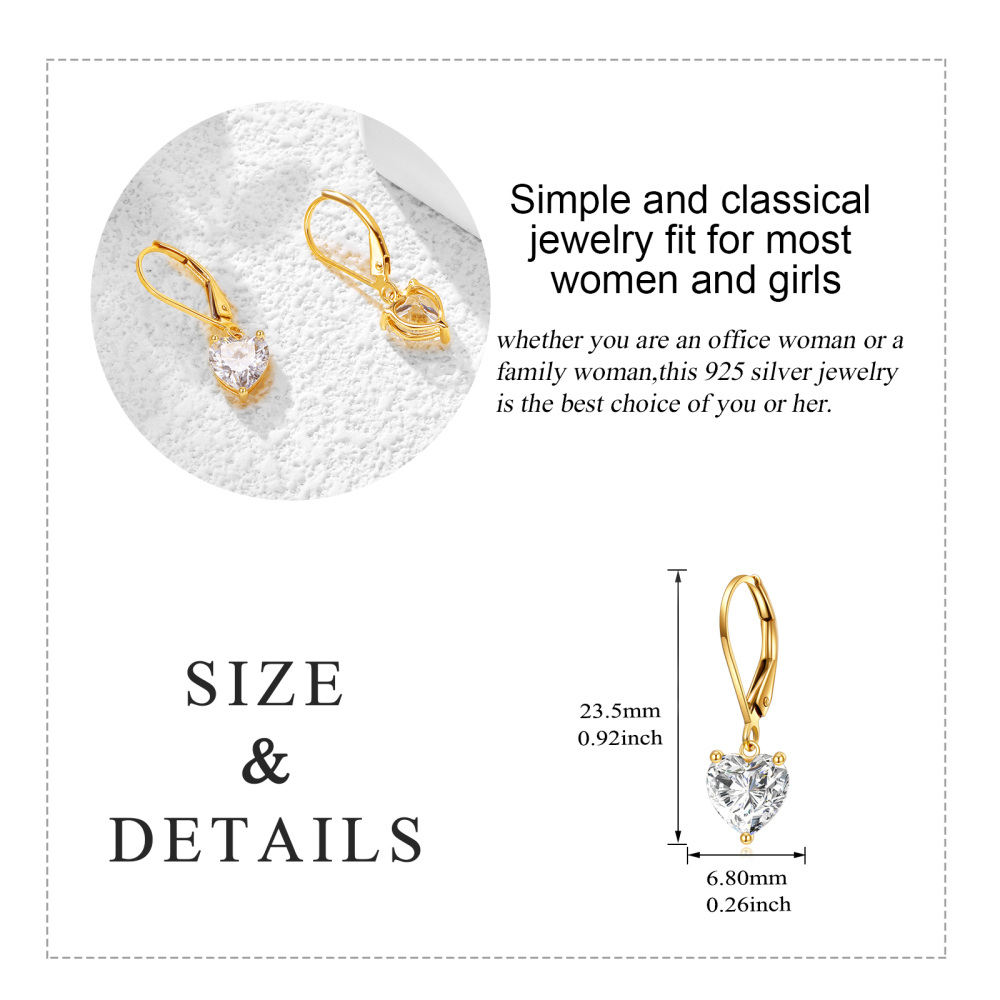 10K Gold Heart Cut Moissanite Lever-back Earrings-6