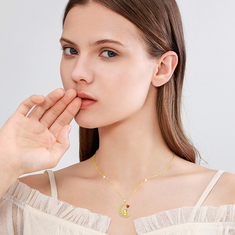 10K Gold Heart Shaped Moissanite Elephant & Moon Pendant Necklace-2