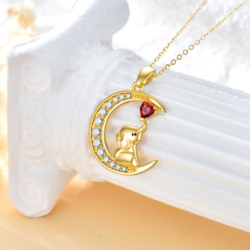 10K Gold Heart Shaped Moissanite Elephant & Moon Pendant Necklace-3