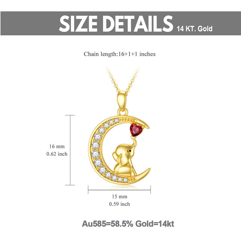 10K Gold Heart Shaped Moissanite Elephant & Moon Pendant Necklace-5