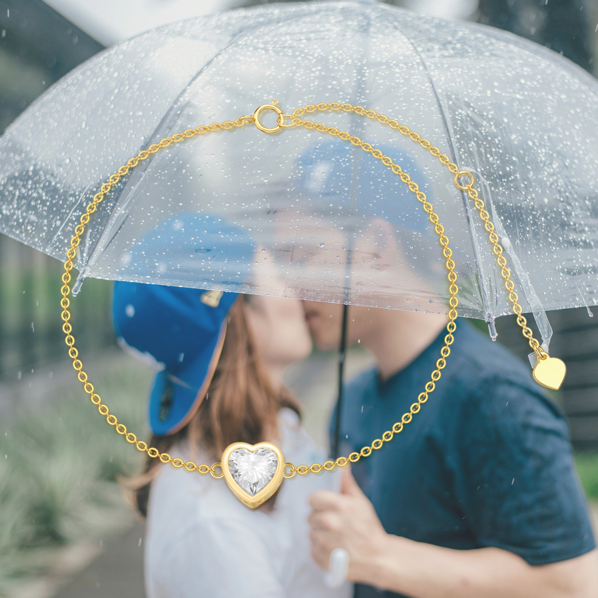 Pulsera de oro de 14 quilates con colgante en forma de corazón de moissanita-3