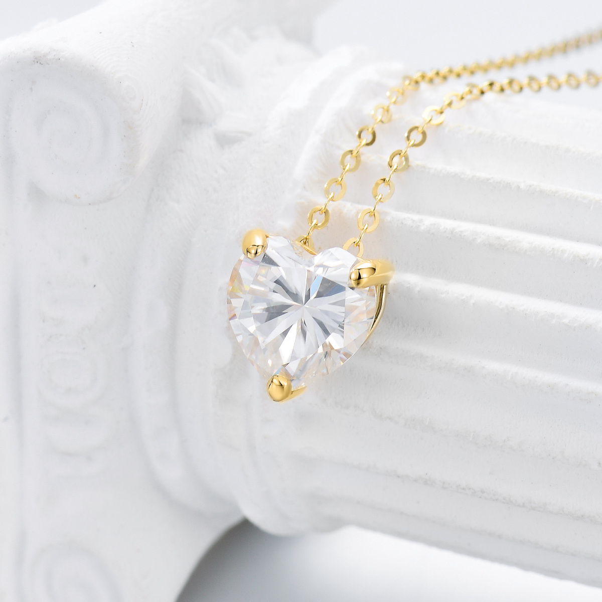 Colar de pingente de moissanite com coração em ouro 14K para mulheres-3