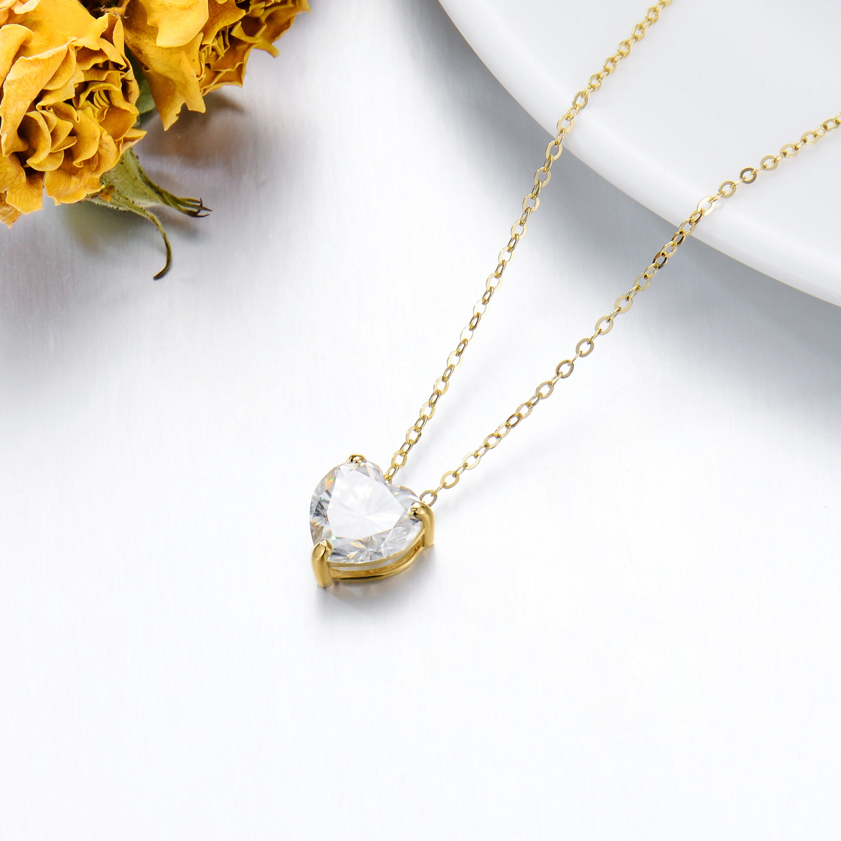 Colar de pingente de moissanite com coração em ouro 14K para mulheres-4