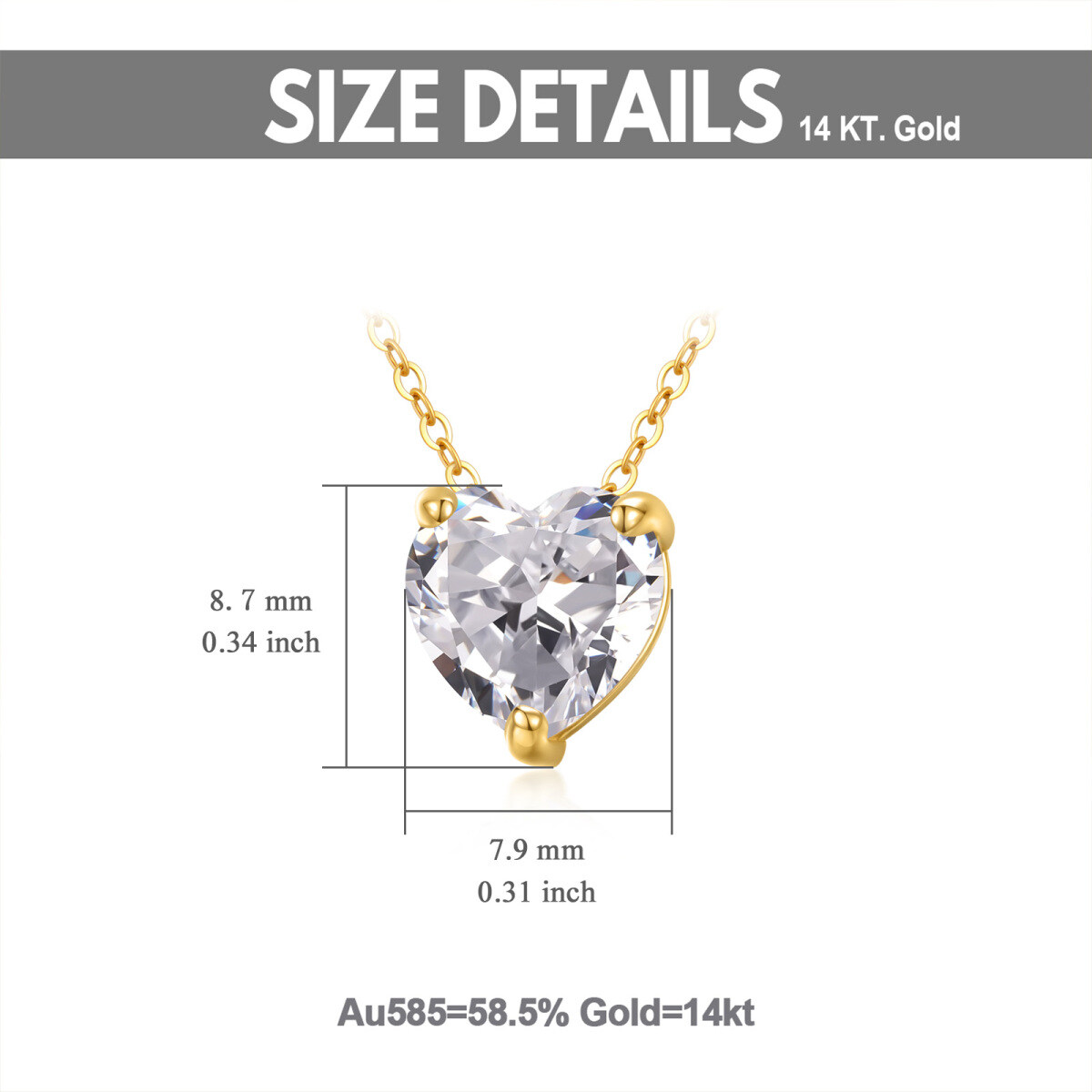 10K Gold Heart Moissanite Pendant Necklace For Women-5