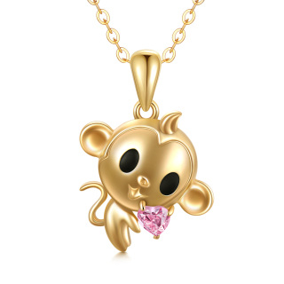 10K Gold Heart Shaped Cubic Zirconia Monkey Pendant Necklace-11