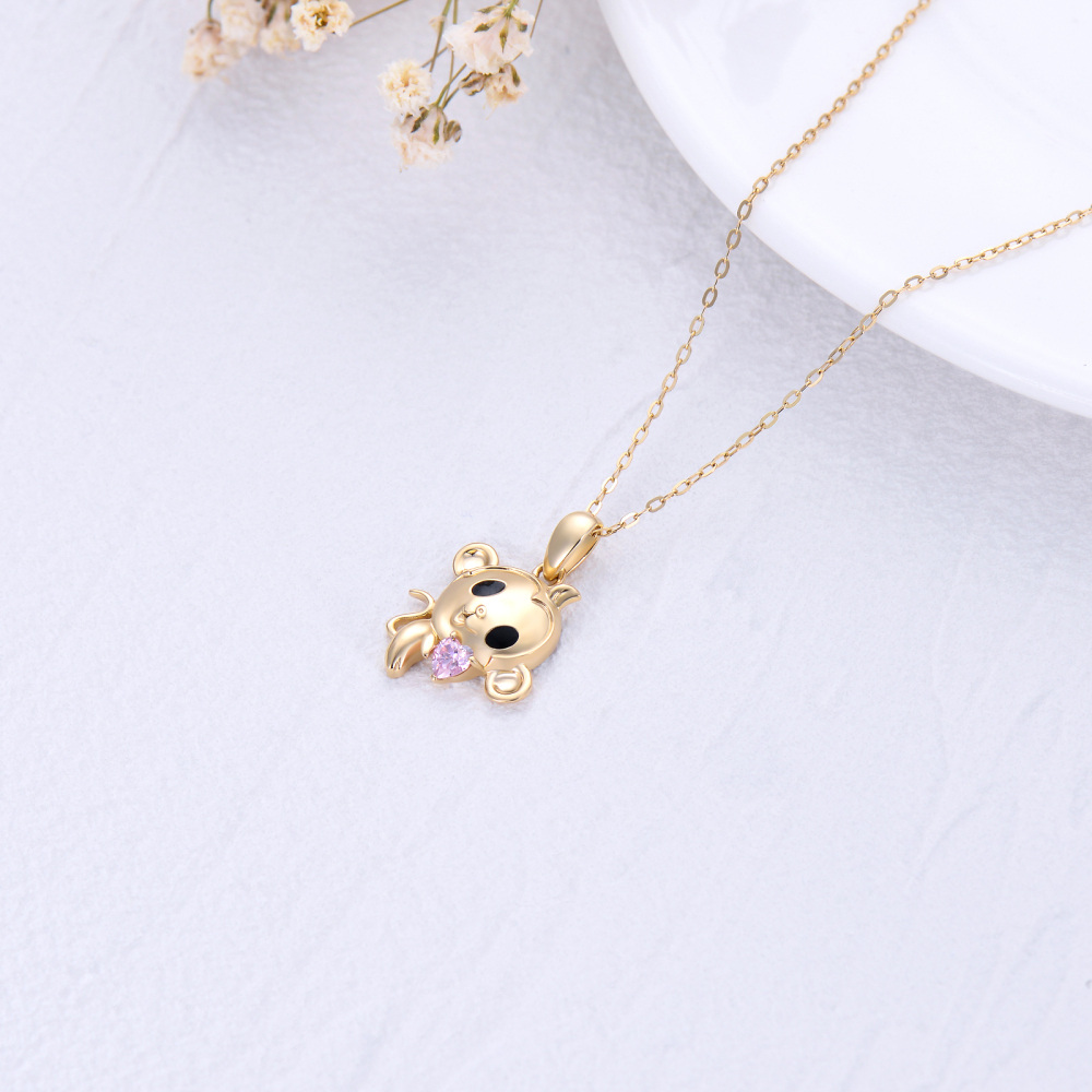 10K Gold Heart Shaped Cubic Zirconia Monkey Pendant Necklace-4