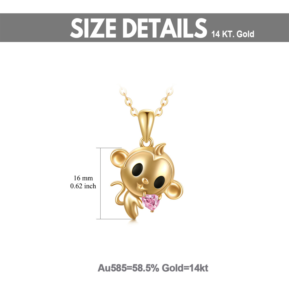 10K Gold Heart Shaped Cubic Zirconia Monkey Pendant Necklace-5