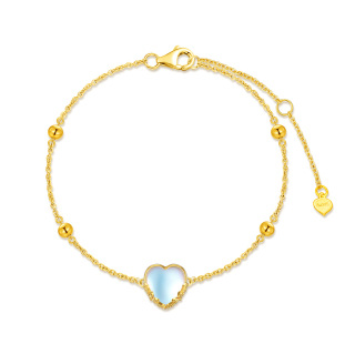 10K Gold Heart Moonstone Charm Bracelet For Women-34