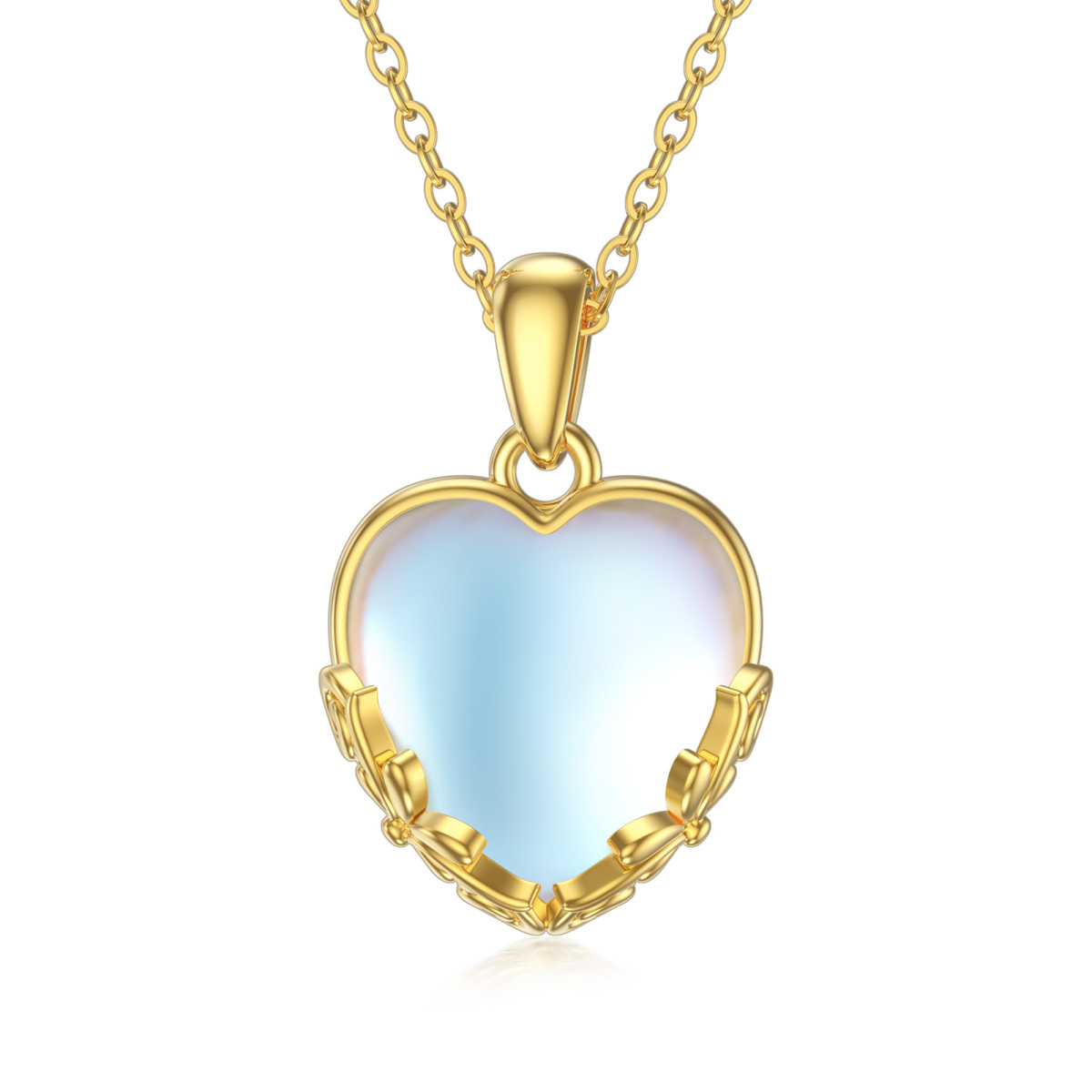 10K Yellow Gold Heart Moonstone Pendant Necklace For Women-1