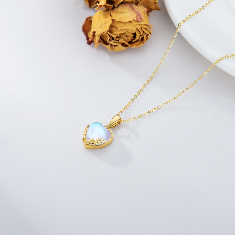 Collar con colgante de corazón y piedra lunar en oro amarillo de 10 quilates para mujer-3