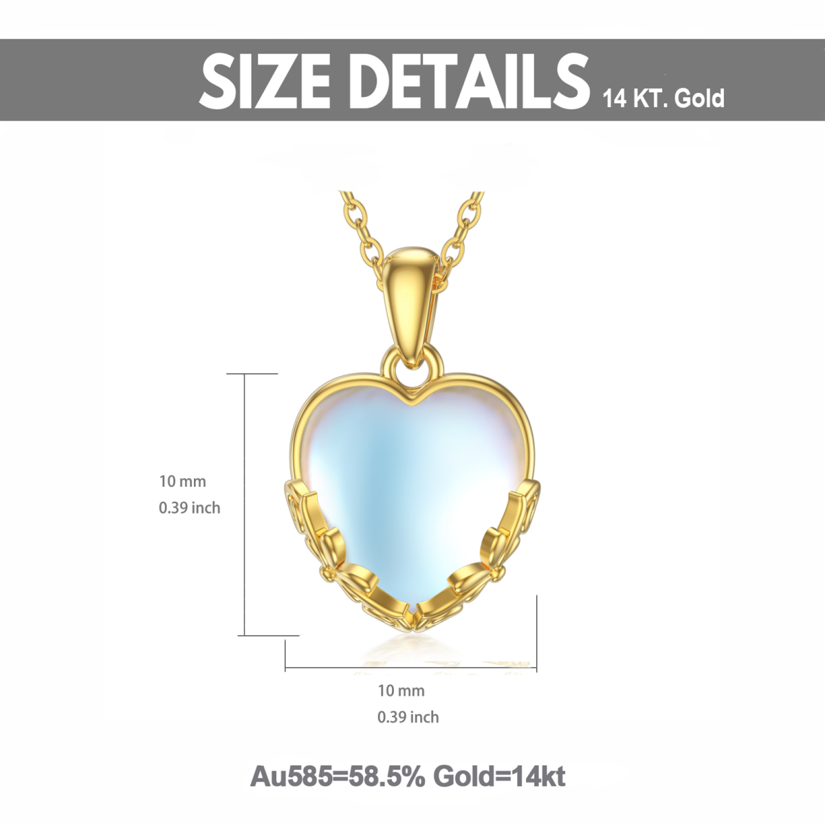 10K Yellow Gold Heart Moonstone Pendant Necklace For Women-6