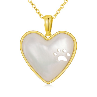 14K Gold Heart Mother Of Pearl Pendant Necklace For Women-2