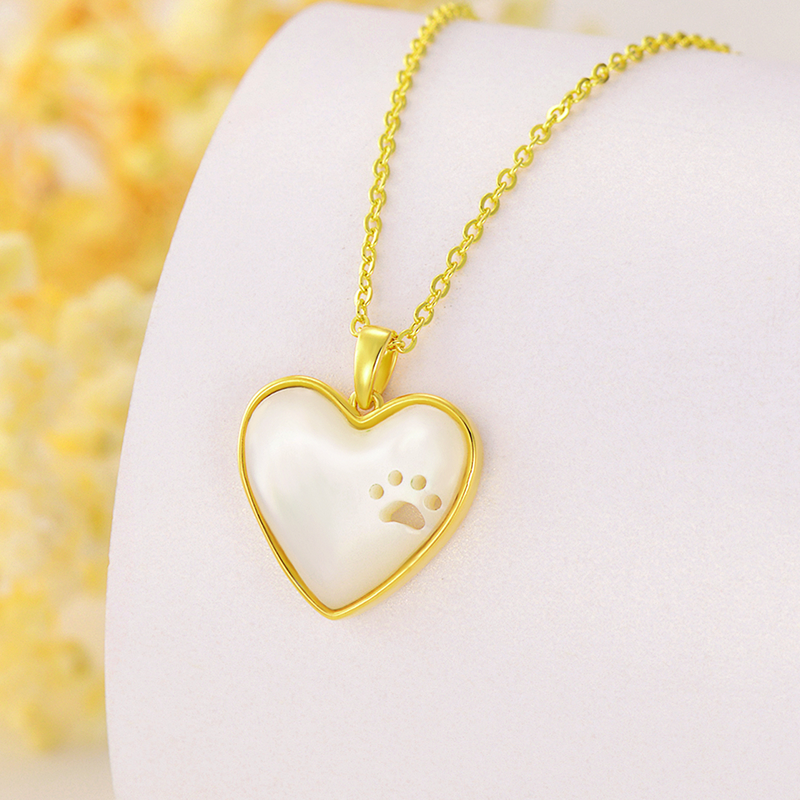Collana con ciondolo a forma di cuore in madreperla taglio cuore in oro bianco 10K-3