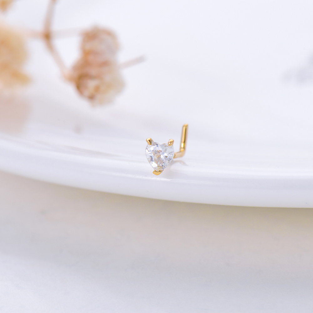 10K Gold Heart Shaped Cubic Zirconia Nose Ring-3