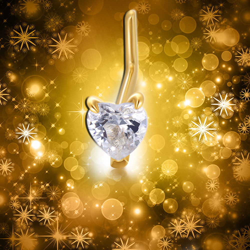 10K Gold Heart Shaped Cubic Zirconia Nose Ring-5