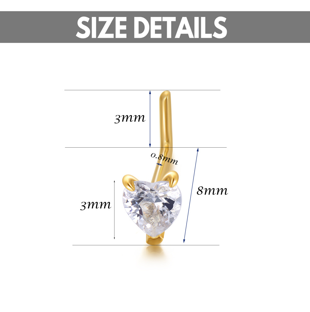 10K Gold Heart Shaped Cubic Zirconia Nose Ring-6
