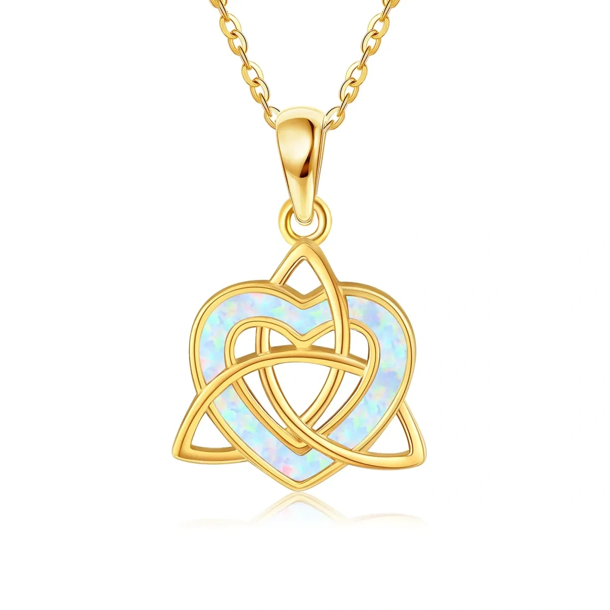 14K Gold Heart Opal Celtic Knot Pendant Necklace For Women Best Friends-1