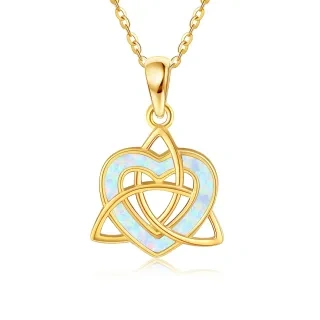 10K Gold Heart Opal Celtic Knot Pendant Necklace For Women Best Friends-15