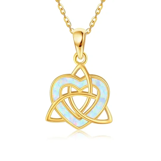 Collier pendentif nœud celtique en or 14K avec cœur en opale pour femmes Meilleures amies