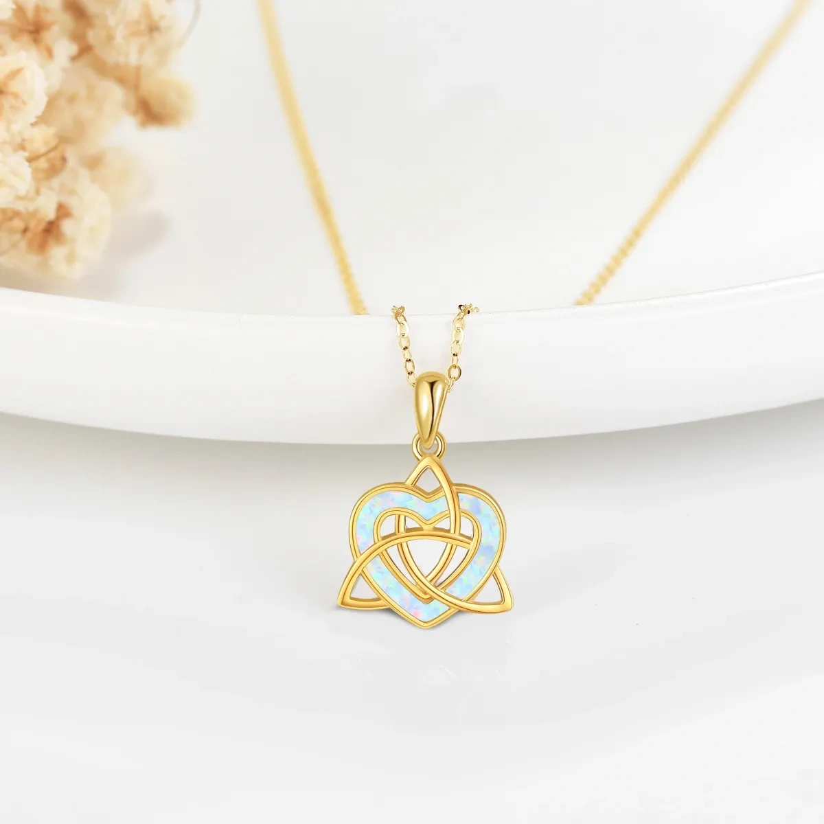 10K Gold Heart Opal Celtic Knot Pendant Necklace For Women Best Friends-3