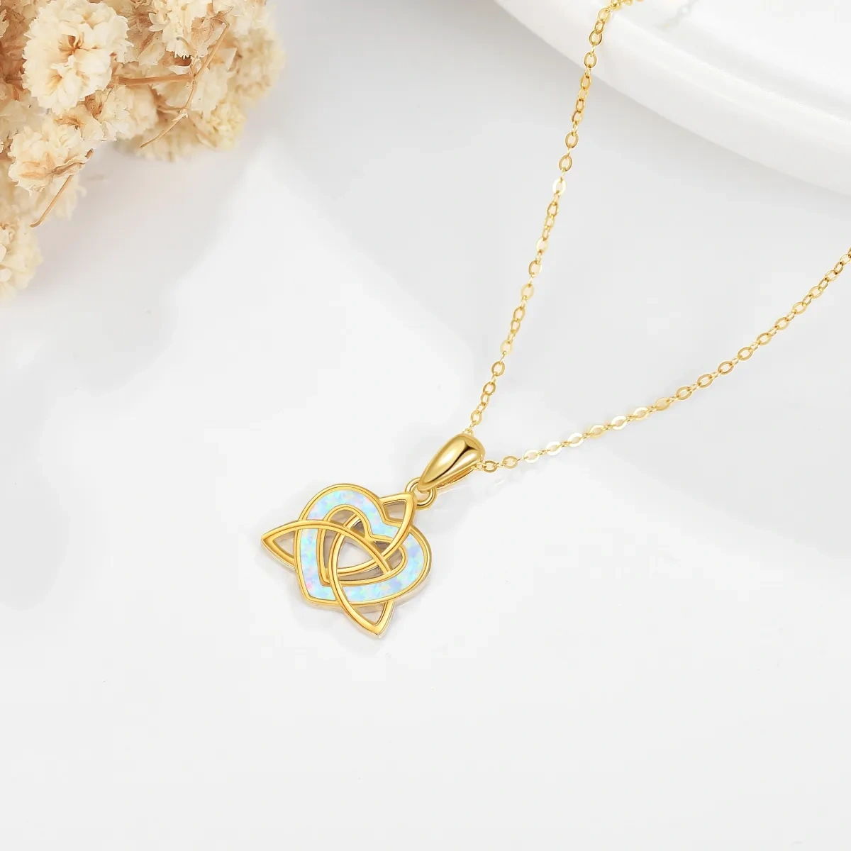 14K Gold Heart Opal Celtic Knot Pendant Necklace For Women Best Friends-4