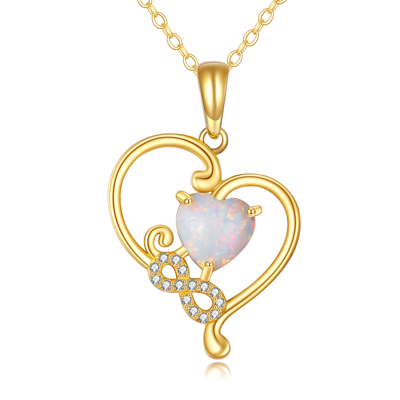 14K Gold Heart Opal… - image