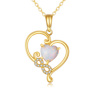 10K Gold Heart Opal Interlocking Hearts & Infinity Symbol Pendant Necklace For Women-26