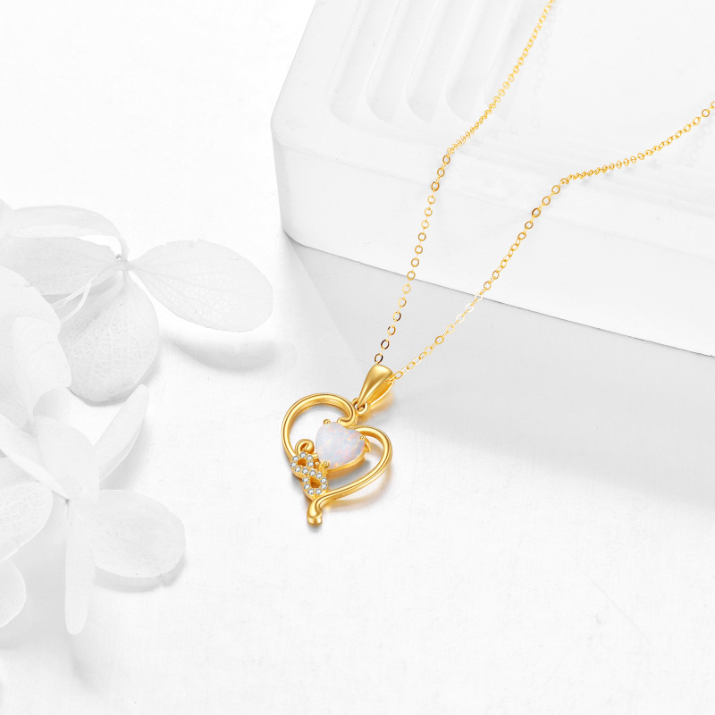 Colar com pendente coração em ouro branco 10K com opala lapidada em forma de coração e símbolo do infinito-4