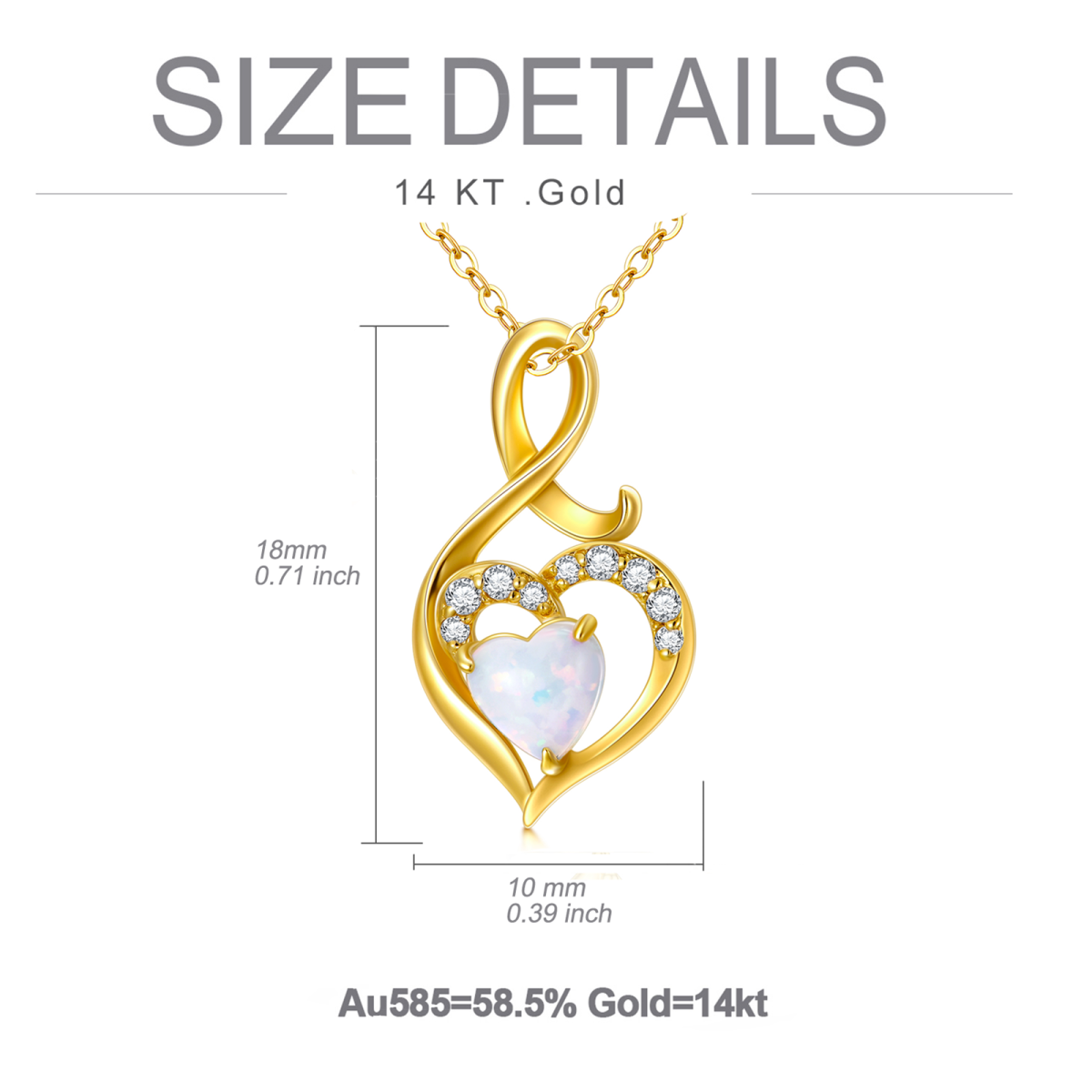 10K Yellow Gold Heart Opal Heart Infinity Symbol Pendant Necklace For Women-5