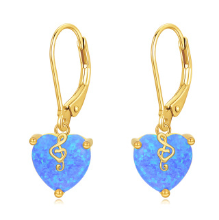 10K Gold Heart Opal Lever-Back Earrings For Women-13