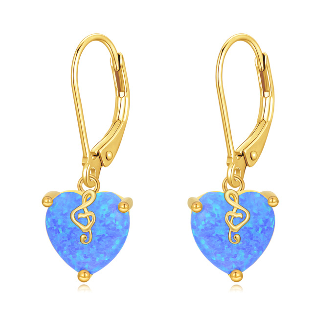 14K Gold Heart Opal Lever-Back Earrings For Women