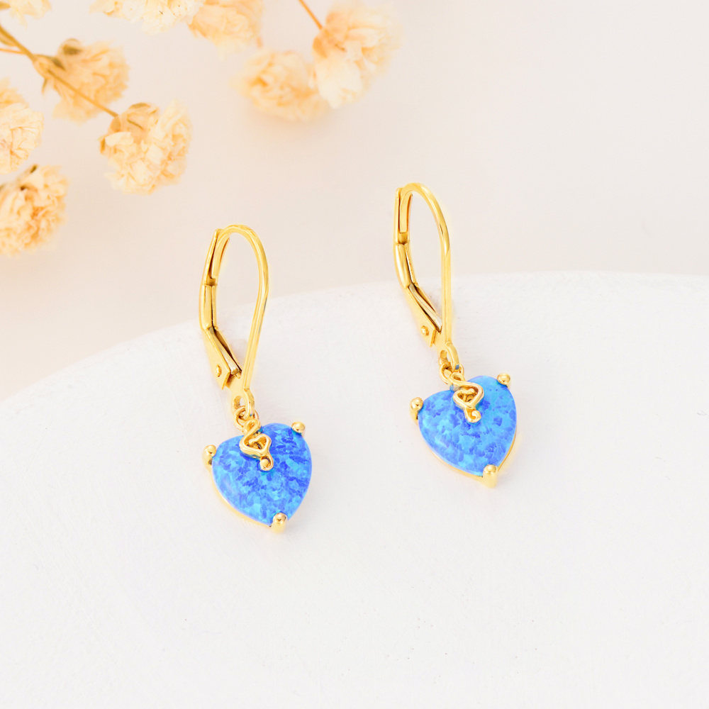 Pendientes de oro de 10 quilates con forma de corazón de ópalo y cierre de palanca para mujer-3
