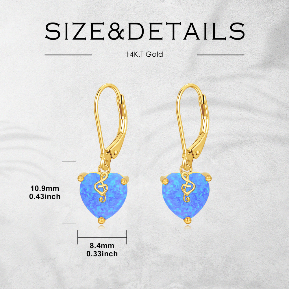 Pendientes de oro de 10 quilates con forma de corazón de ópalo y cierre de palanca para mujer-5