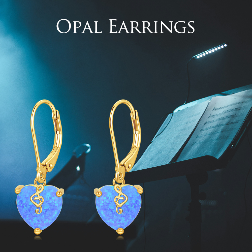 Pendientes de oro de 10 quilates con forma de corazón de ópalo y cierre de palanca para mujer-6