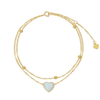 10K Yellow Gold Heart Opal Multi-Layered Anklet For Women-24