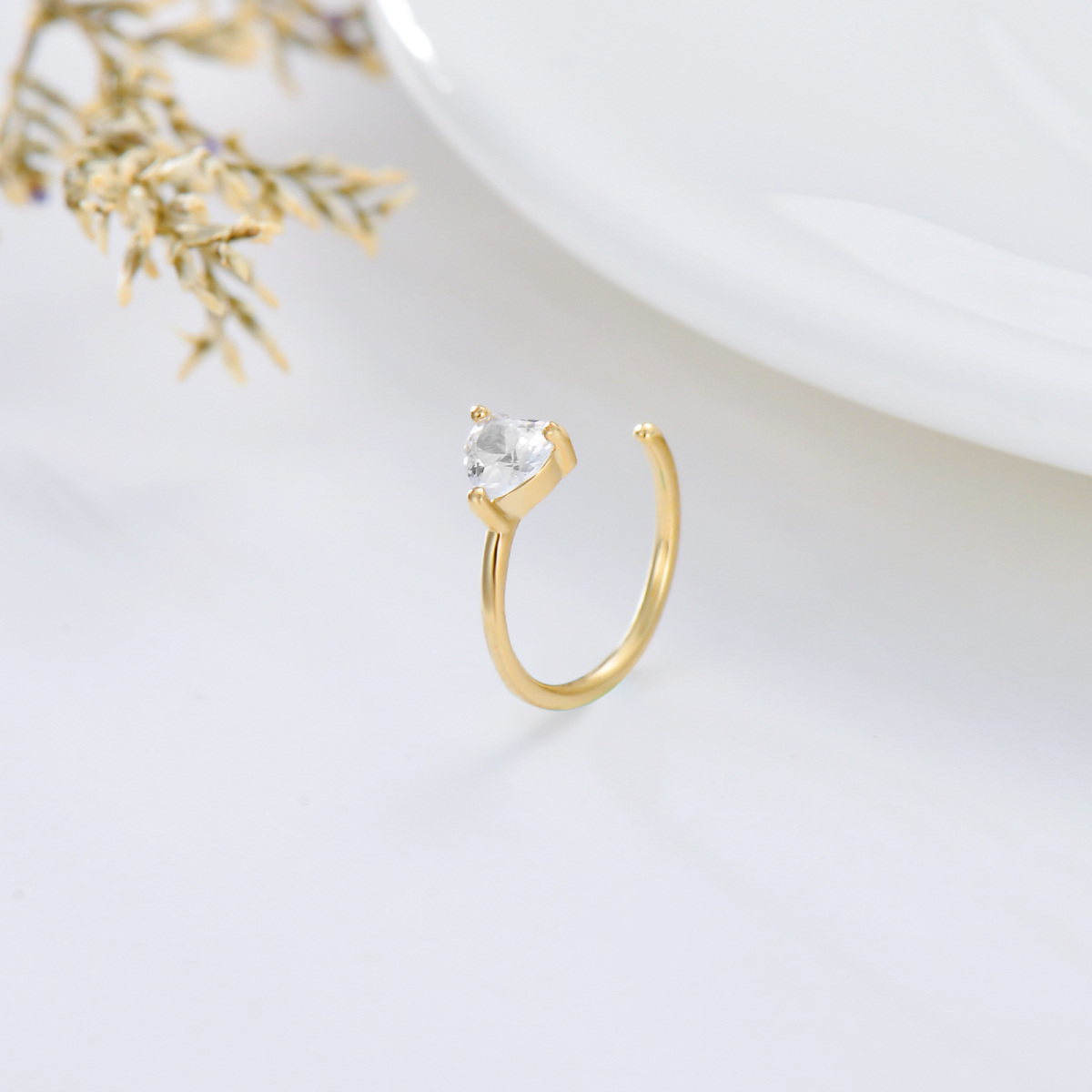 14K Gold Heart Shaped Opal Nose Ring-3