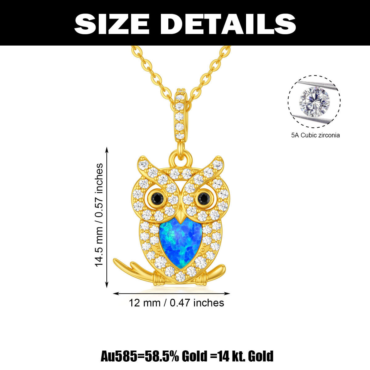 Collier en or 14K avec pendentif hibou en forme de coeur et opale-6