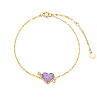 10K Gold Heart Opal Charm Bracelet For Women-38